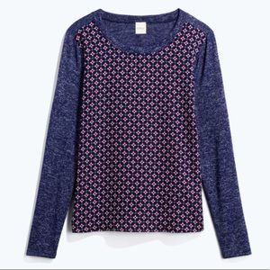 Kaileigh | Kern Mixed Material Print Shirt | XS | Navy